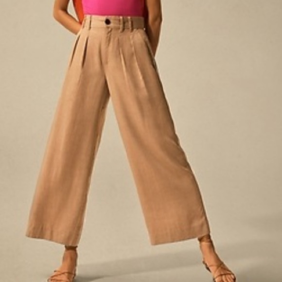 Banana Republic High-Rise Wide-Leg Pleated Ankle Pant in Beige Sand Dune, Size 2 - Picture 1 of 7